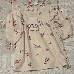 Zara Cream Dress with Pink Floral Pattern